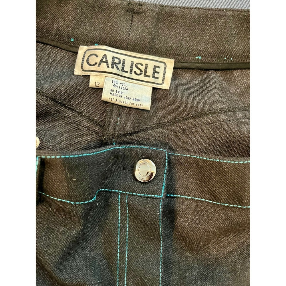 CARLISLE Wool Blend Dress Pants Teal Stitching Size 12 Career Wear - Picture 5 of 7